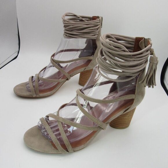 Jeffrey Campbell Despina Suede Ankle Cuff Block Heel Sandals Women's 8.5 Tan - Picture 3 of 7